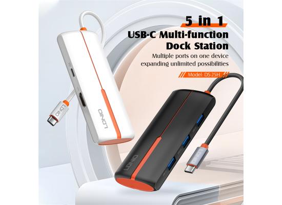 LDNIO DS-25H 5 in 1 USB Hub Type-C Hub Multiport Dock Station with 4K HDM1 USB3.0 USB2.0 PD Charging Adapter 5 Ports USB C Hubs - Black